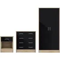 Babylon Bedroom Set with Wardrobe - Black, Oak