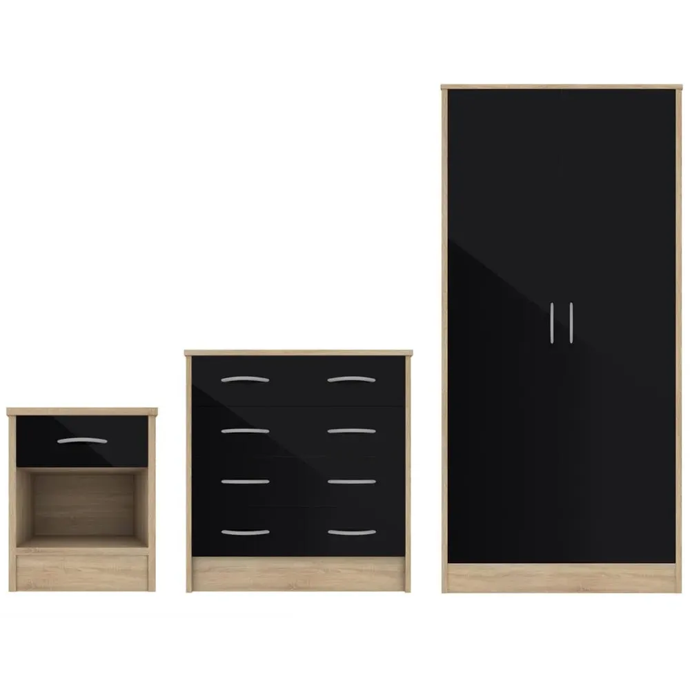 Babylon Bedroom Set with Wardrobe - Black, Oak image