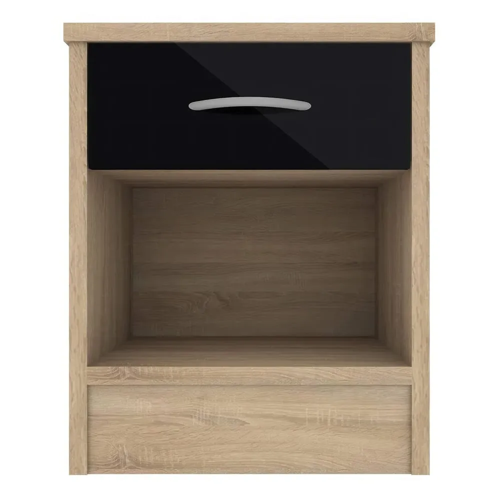 Babylon Bedside Cabinet with Drawer - Black, Oak image