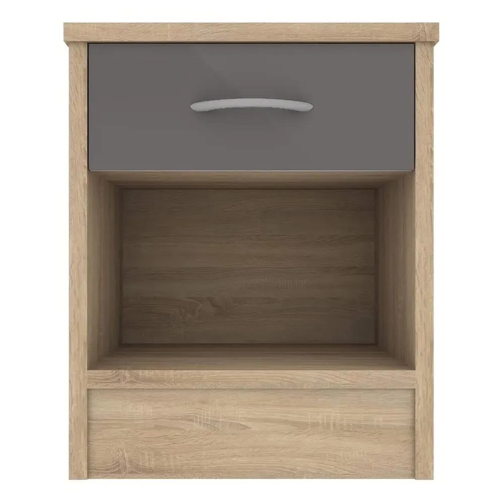 Babylon Bedside Cabinet with Drawer - Grey, Oak