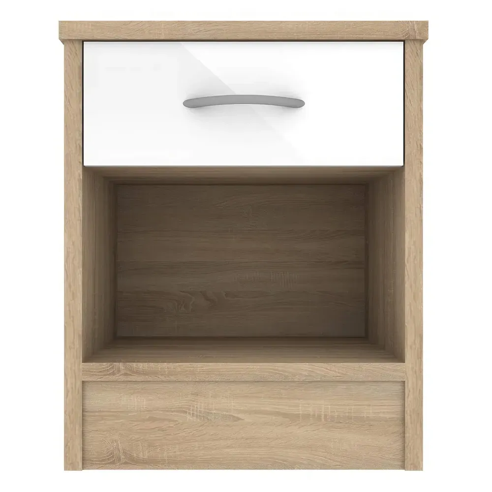 Babylon Bedside Cabinet with Drawer - White, Oak