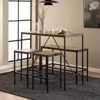 Bagdad Bar Table Set with Bench and Stools - Rustic Oak