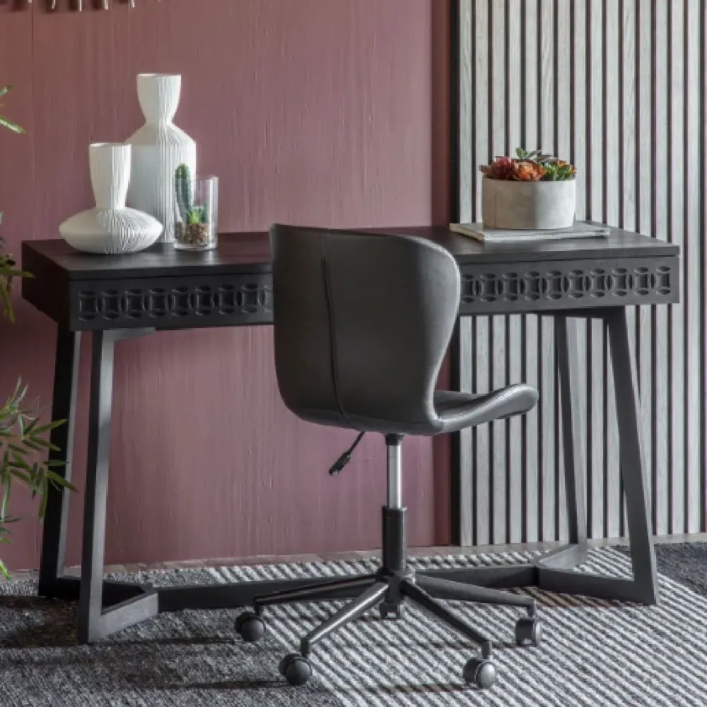 Bahia Wooden Laptop Desk with 2 Drawers - Black image