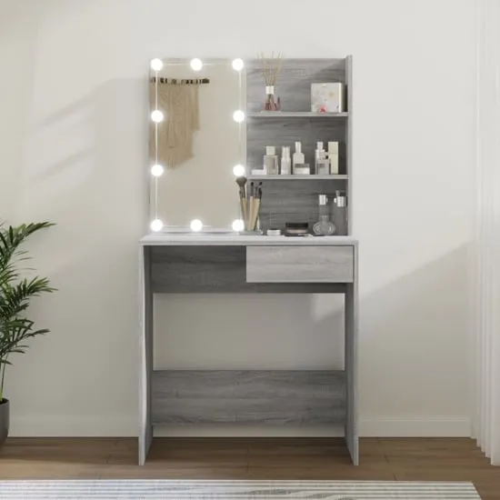 Baina Dressing Table with LED Lights - Grey Sonoma Oak image