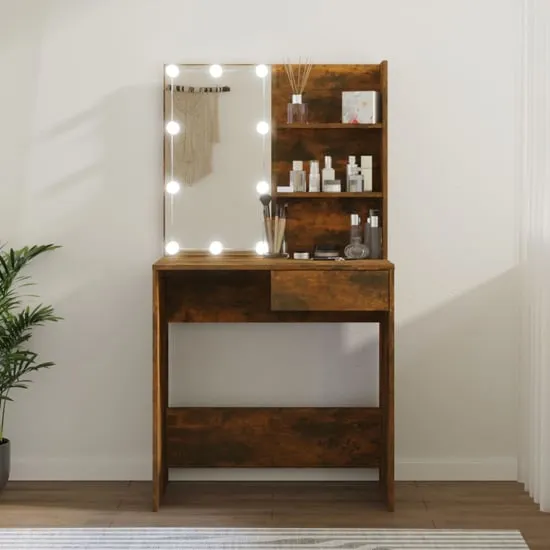 Baina Dressing Table with LED Lights - Smoked Oak