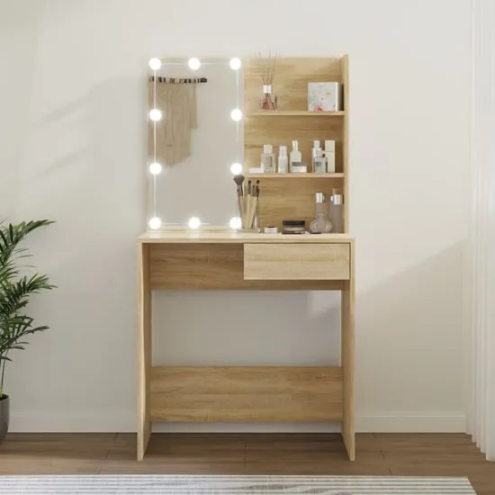 Baina Dressing Table with LED Lights - Sonoma Oak
