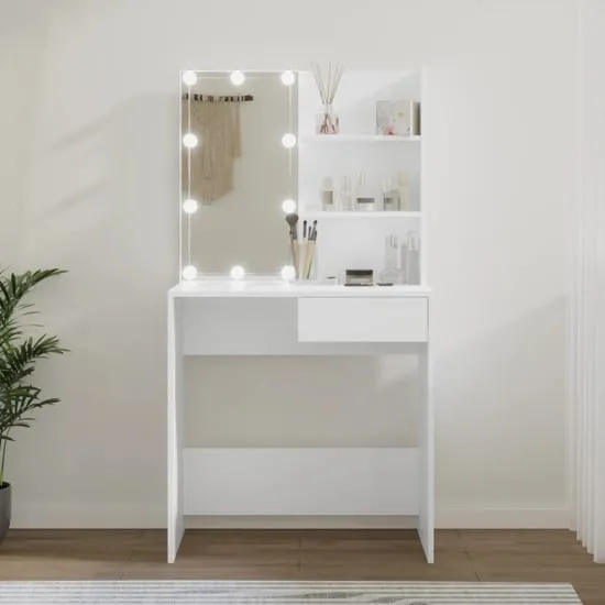 Baina Dressing Table with LED Lights - White, Engineered Wood product