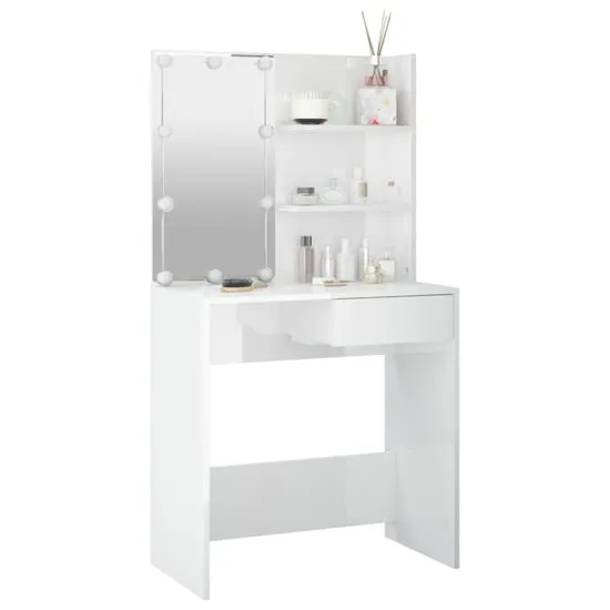Baina High Gloss Dressing Table with LED Lights - White image