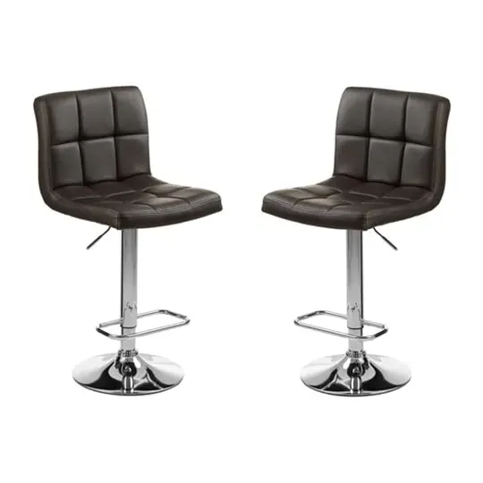 Baino Adjustable Bar Chairs with Chrome Base - Black, Faux Leather image