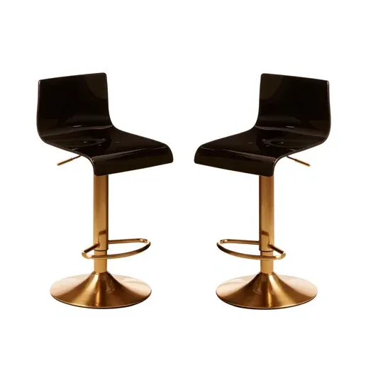 Baino Adjustable Bar Chairs with Gold Base - Black, Acrylic