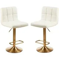 Baino Adjustable Bar Chairs with Gold Base - White, Faux Leather