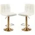 Baino Adjustable Bar Chairs with Gold Base - White, Faux Leather
