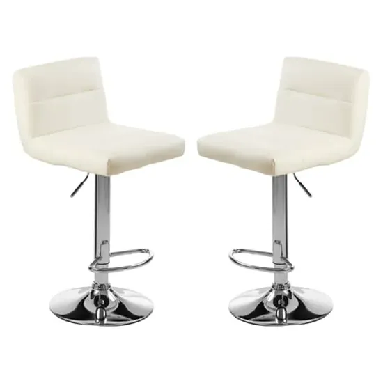 Baino Bar Chairs with Chrome Base - White, Leather