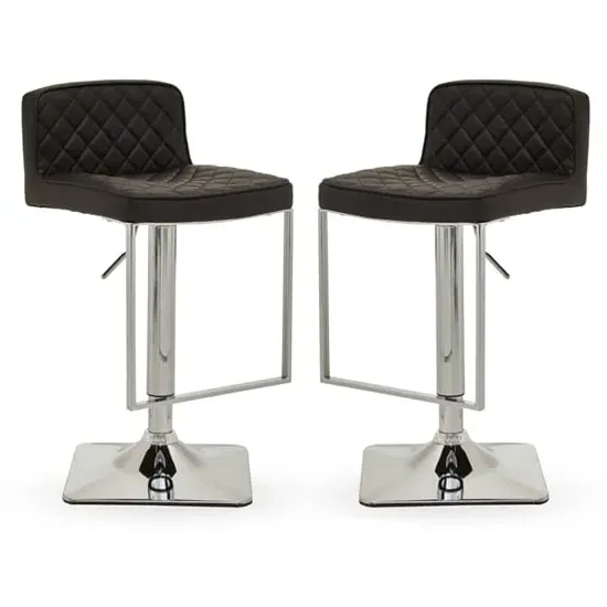 Baino Bar Chairs with Chrome Footrest - Black, Leather
