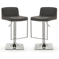 Baino Bar Chairs with Chrome Footrest - Grey, Leather