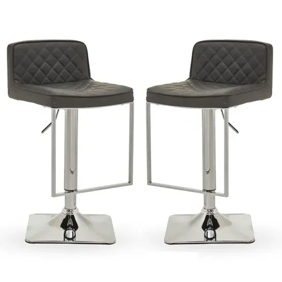 Baino Bar Chairs with Chrome Footrest - Grey, Leather