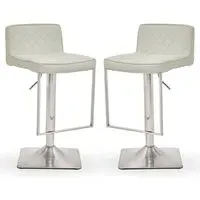 Baino Bar Chairs with Chrome Footrest - White, Leather