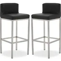 Baino Bar Chairs with Chrome Legs - Black, PU Leather