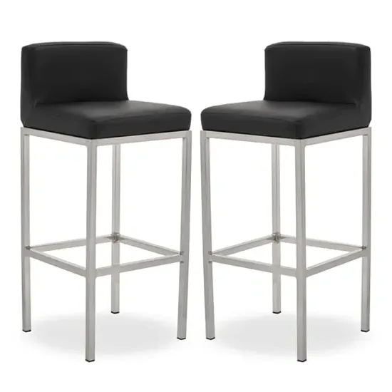 Baino Bar Chairs with Chrome Legs - Black, PU Leather