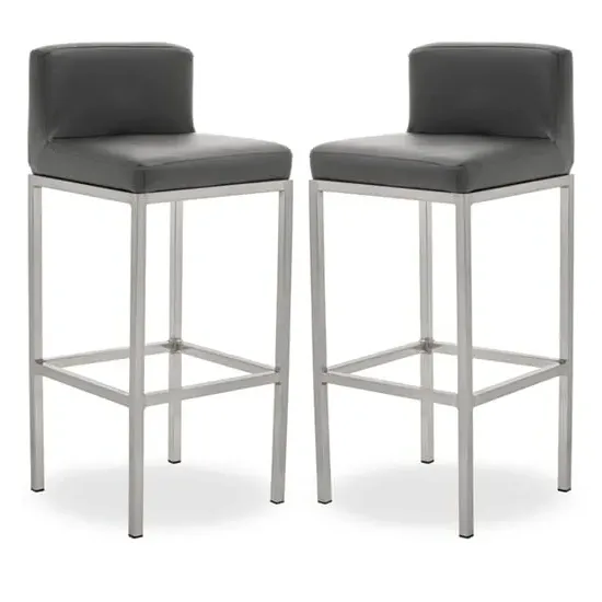 Baino Bar Chairs with Chrome Legs - Grey, PU Leather image