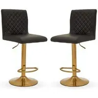 Baino Bar Chairs with Gold Base - Black, Leather