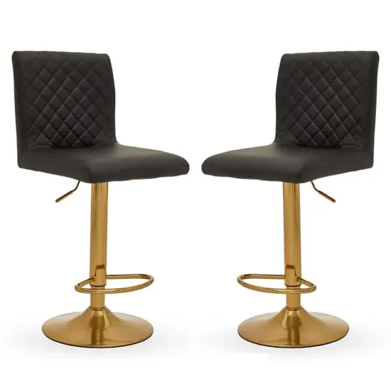 Baino Bar Chairs with Gold Base - Black, Leather