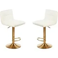 Baino Bar Chairs with Gold Base - White, Leather