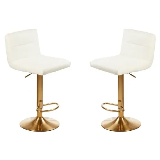 Baino Bar Chairs with Gold Base - White, Leather