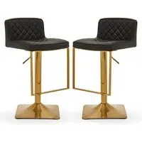 Baino Bar Chairs with Gold Footrest - Black, Leather
