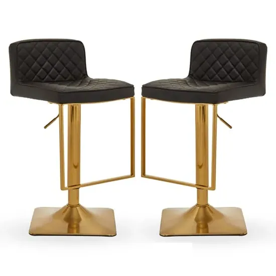 Baino Bar Chairs with Gold Footrest - Black, Leather