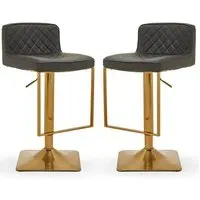 Baino Bar Chairs with Gold Footrest - Grey, Leather