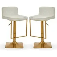 Baino Bar Chairs with Gold Footrest - White, Leather