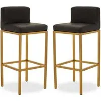 Baino Bar Chairs with Gold Legs - Black, PU Leather