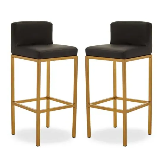 Baino Bar Chairs with Gold Legs - Black, PU Leather
