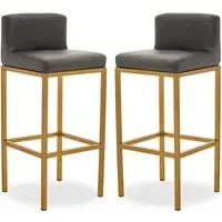 Baino Bar Chairs with Gold Legs - Grey, PU Leather