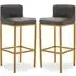 Baino Bar Chairs with Gold Legs - Grey, PU Leather