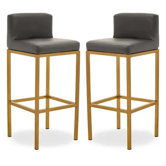 Baino Bar Chairs with Gold Legs - Grey, PU Leather
