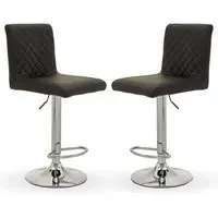 Baino Bar Chairs with Round Chrome Base - Black, Leather