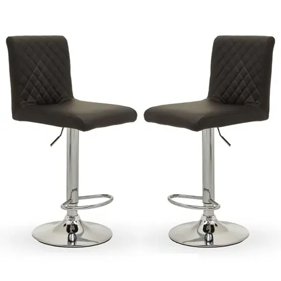 Baino Bar Chairs with Round Chrome Base - Black, Leather