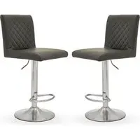 Baino Bar Chairs with Round Chrome Base - Grey, Leather
