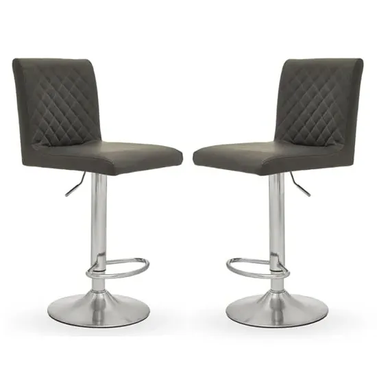 Baino Bar Chairs with Round Chrome Base - Grey, Leather image