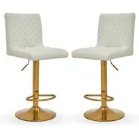Baino Bar Chairs with Round Gold Base - White, Leather