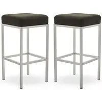 Baino Bar Stools with Chrome Legs - Black, Faux Leather