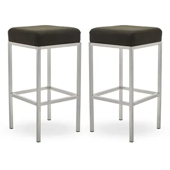 Baino Bar Stools with Chrome Legs - Black, Faux Leather image