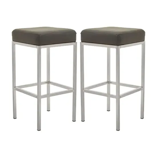 Baino Bar Stools with Chrome Legs - Grey, Faux Leather