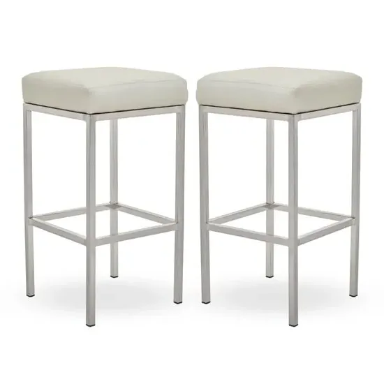 Baino Bar Stools with Chrome Legs - White, Faux Leather