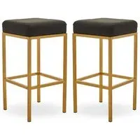 Baino Bar Stools with Gold Legs - Black, Faux Leather