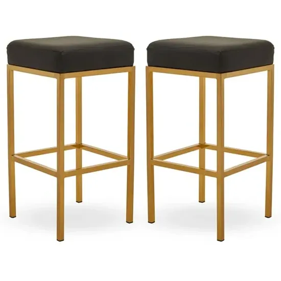 Baino Bar Stools with Gold Legs - Black, Faux Leather