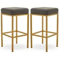 Baino Bar Stools with Gold Legs - Grey, Faux Leather