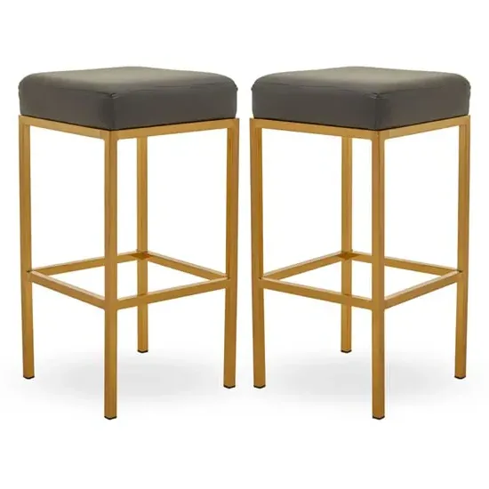Baino Bar Stools with Gold Legs - Grey, Faux Leather